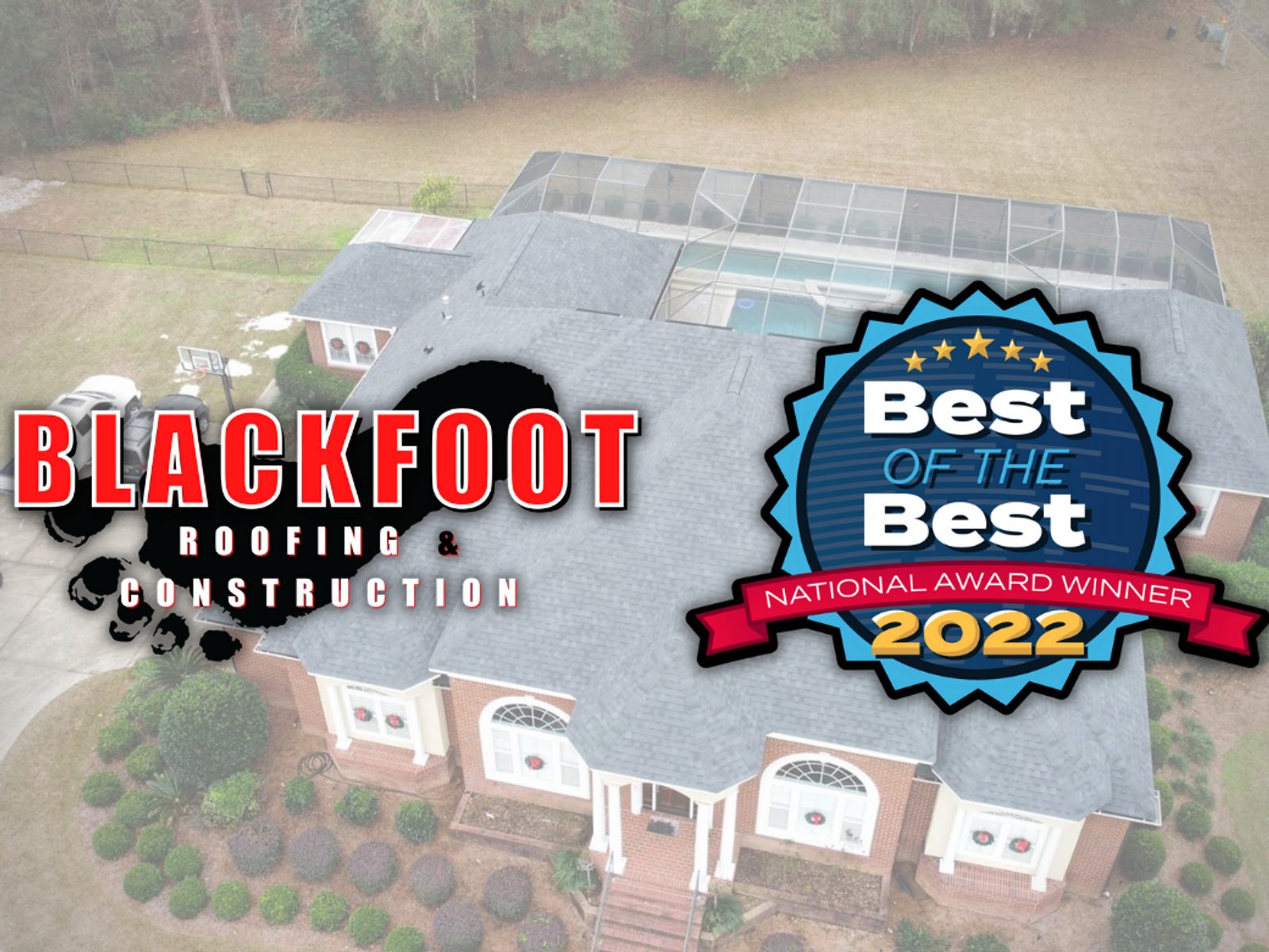 Aerial view of a completed Blackfoot residential roof.